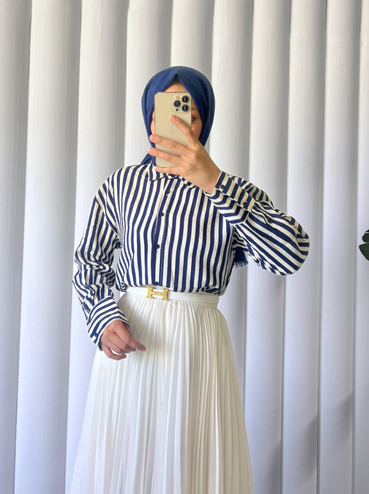 Çizgili Oversize Düğmeli Gömlek -Laci