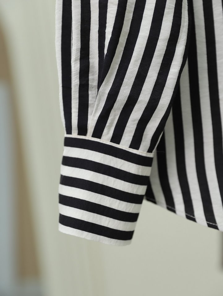 Çizgili Oversize Düğmeli Gömlek -Siyah