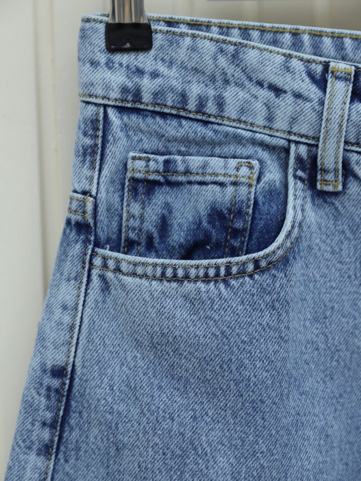 Cepli Bol Paça Fermuarlı Kot Pantolon -Buz Mavi