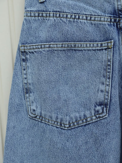 Cepli Bol Paça Fermuarlı Kot Pantolon -Buz Mavi