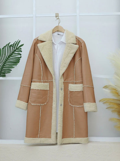 İçi Peluşlu Çıtçıtlı Cepli Deri Mont -Vizon