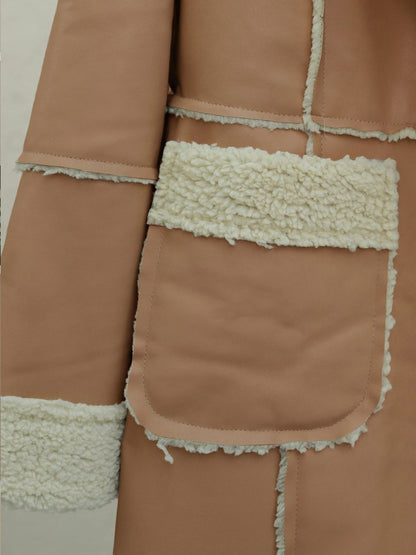 İçi Peluşlu Çıtçıtlı Cepli Deri Mont -Vizon