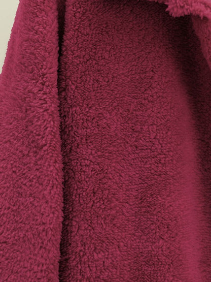 Boydan Düğmeli Cepli Pelüş Ceket   -Bordo