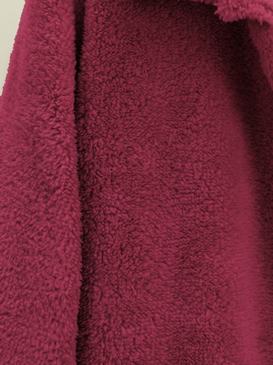 Boydan Düğmeli Cepli Pelüş Ceket   -Bordo