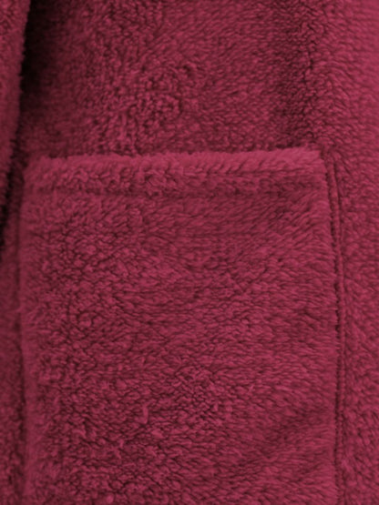 Boydan Düğmeli Cepli Pelüş Ceket   -Bordo