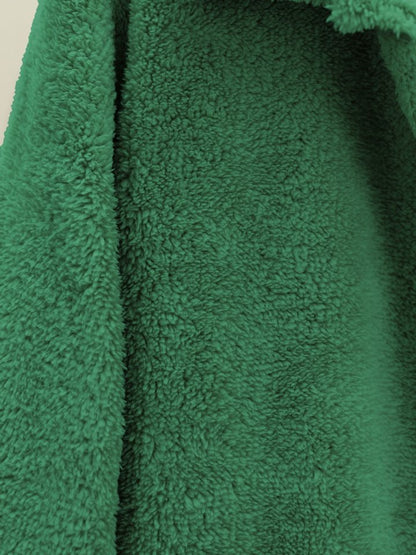 Boydan Düğmeli Cepli Pelüş Ceket   -Yeşil