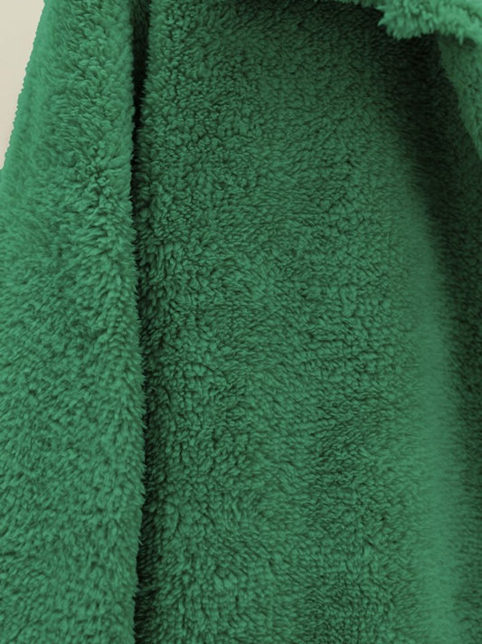 Boydan Düğmeli Cepli Pelüş Ceket   -Yeşil