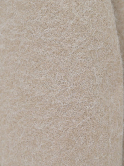 Çift Cepli Önü Düğmeli Astarlı Buklet Kaban -Bej