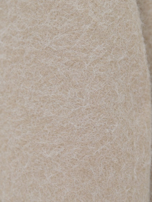 Çift Cepli Önü Düğmeli Astarlı Buklet Kaban -Bej