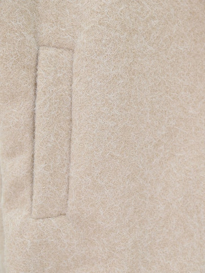 Çift Cepli Önü Düğmeli Astarlı Buklet Kaban -Bej