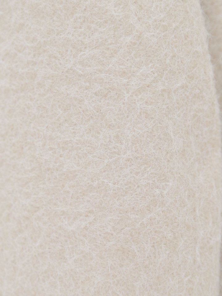 Çift Cepli Önü Düğmeli Astarlı Buklet Kaban -Ekru