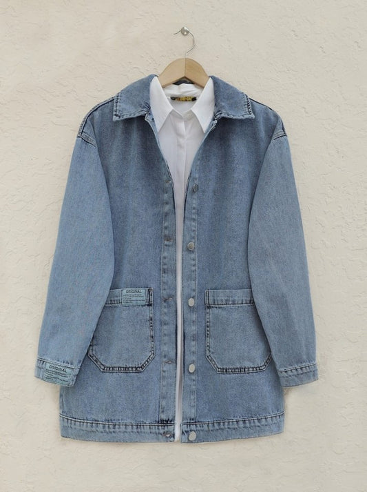 Torba Cepli Düğmeli Kot Ceket -Mavi