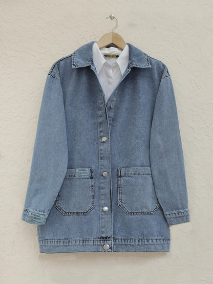 Torba Cepli Düğmeli Kot Ceket -Mavi