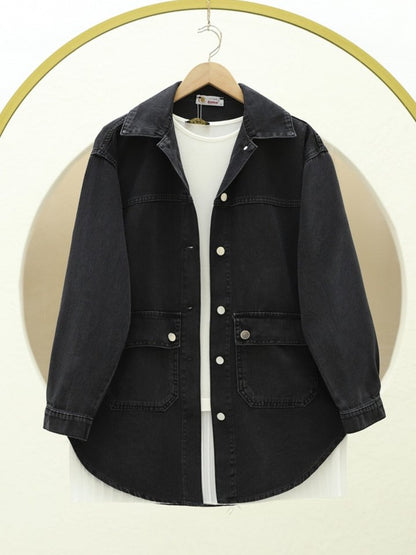 Torba Cepli Oval Kesim Kot Gömlek Ceket -Siyah