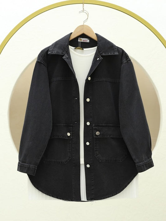 Torba Cepli Oval Kesim Kot Gömlek Ceket -Siyah