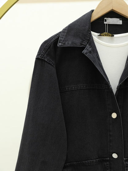 Torba Cepli Oval Kesim Kot Gömlek Ceket -Siyah