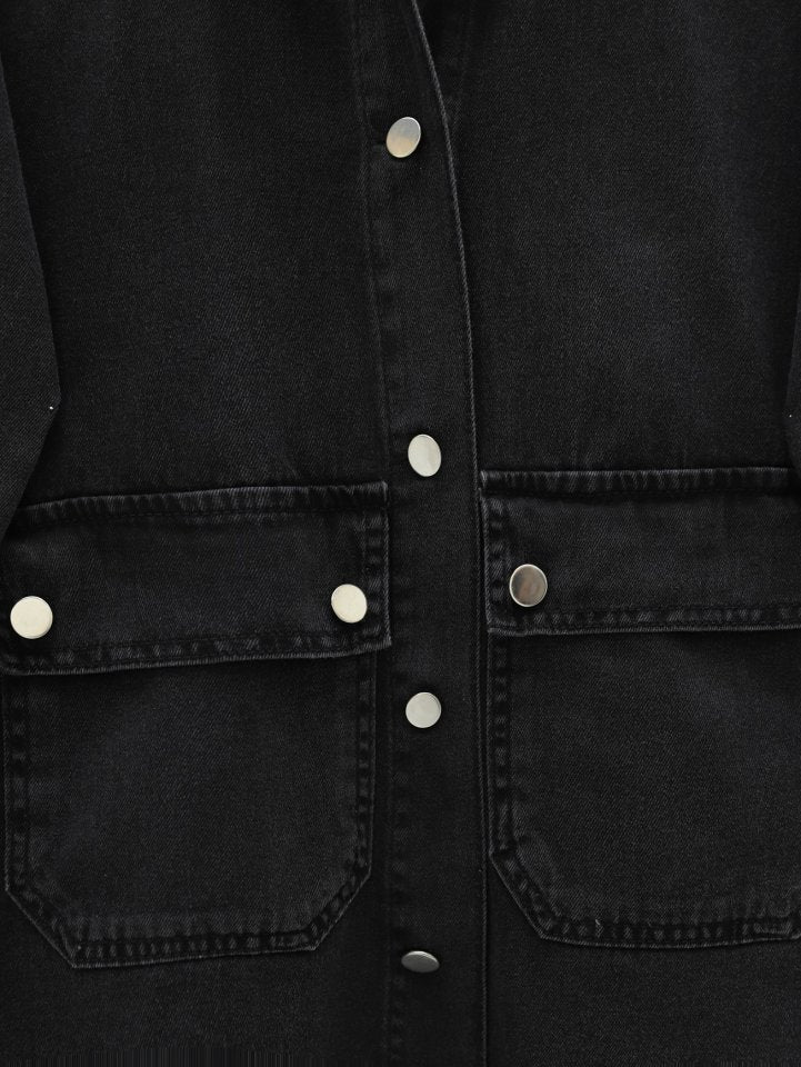 Torba Cepli Oval Kesim Kot Gömlek Ceket -Siyah