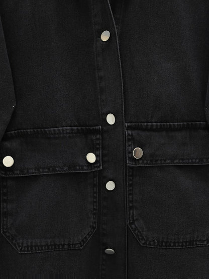 Torba Cepli Oval Kesim Kot Gömlek Ceket -Siyah