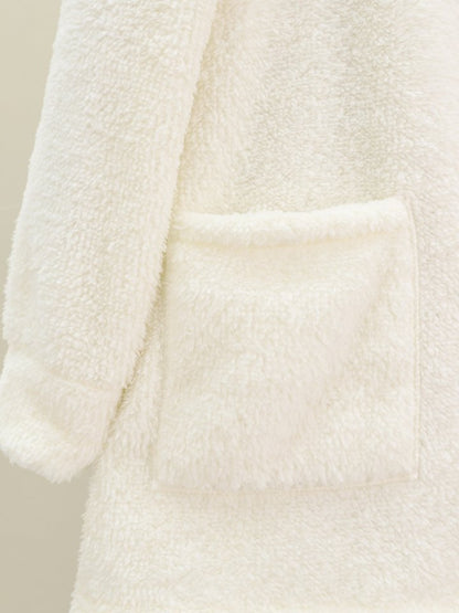 Boydan Düğmeli Cepli Pelüş Ceket -Ekru