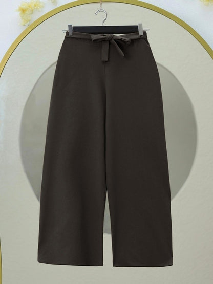 Beli Lastikli Bağlamalı  Bol Paça Pantolon  -K. Kahve