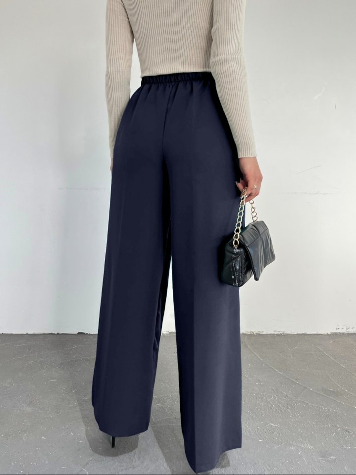 Beli Lastikli Bağlamalı  Bol Paça Pantolon  -Laci