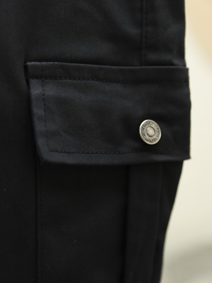 Beli Ve Paçası Lastikli Bağcıklı Kargo Kot Pantolon -Siyah