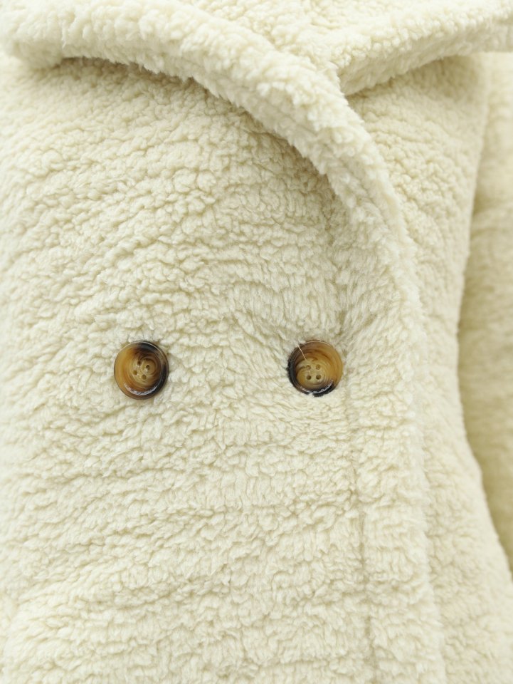 Çift Düğmeli Astarlı Yan Cepli Peluş Kaban -Açık Vizon