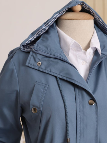 Astarı Çizgili Trençkot      -İndigo