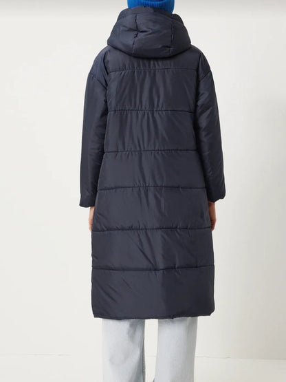 Sabit Kapşonlu Kuş Gözü Detaylı Uzun Kaban  -Laci