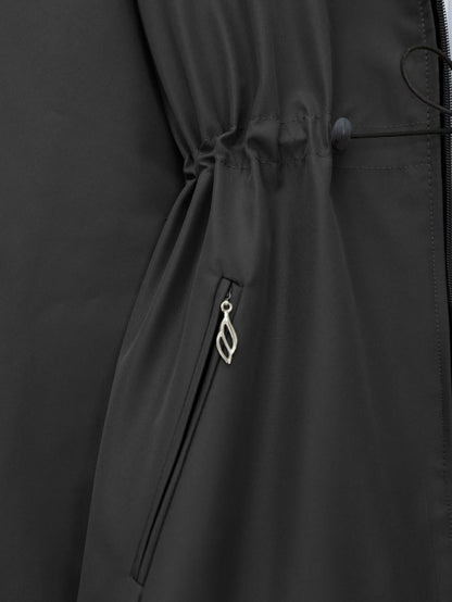 Çıkma Kapşonlu Yıldız Metal Detaylı Kaban -Siyah