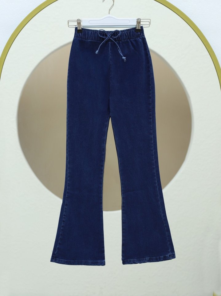 İspanyol Paça Bağcık Detaylı Kot Pantolon  -İndigo