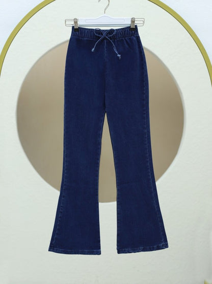İspanyol Paça Bağcık Detaylı Kot Pantolon  -İndigo