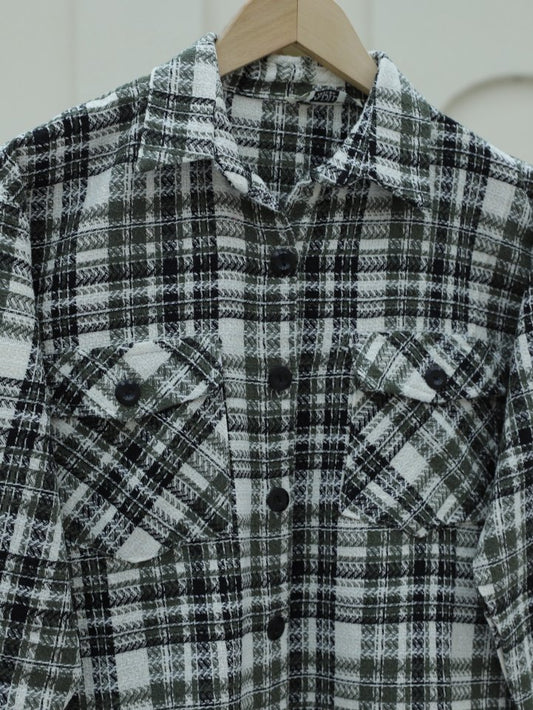 Kapaklı Cepli Tüvit Gömlek  -Haki