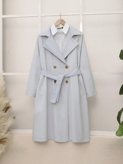 Bolero Detaylı Kemerli Araboy Trençkot -Açık Gri