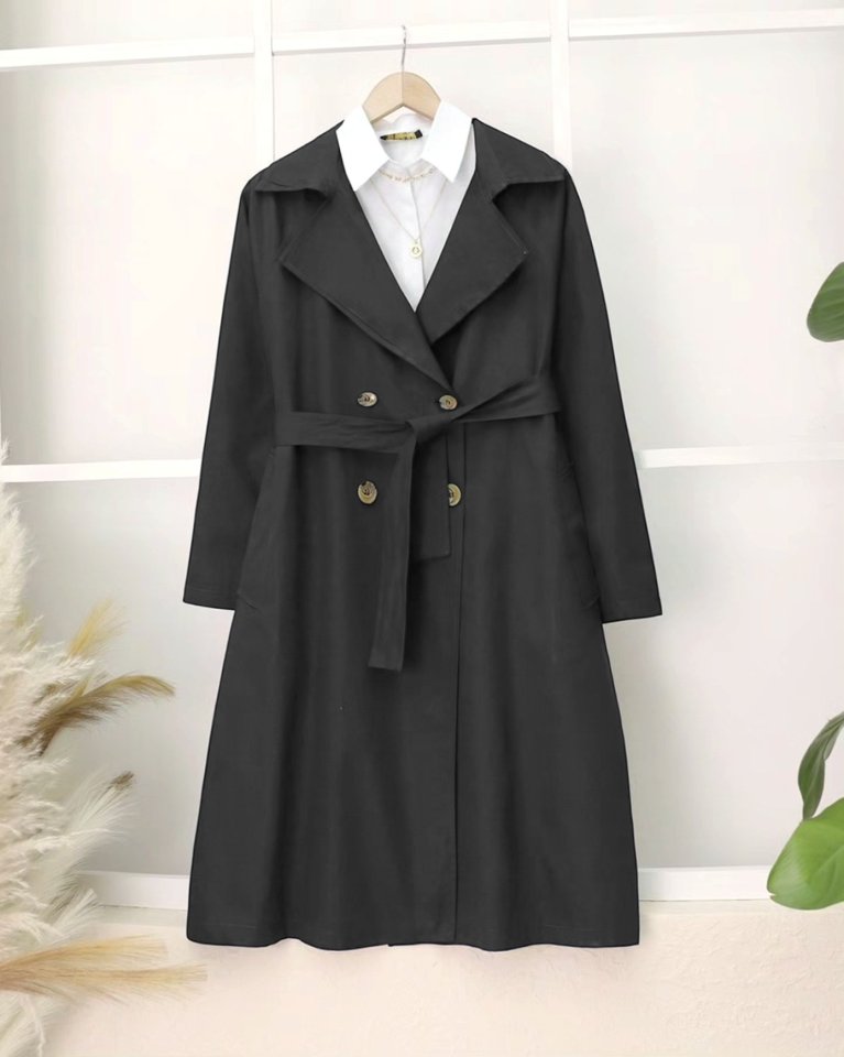 Bolero Detaylı Kemerli Araboy Trençkot -Siyah