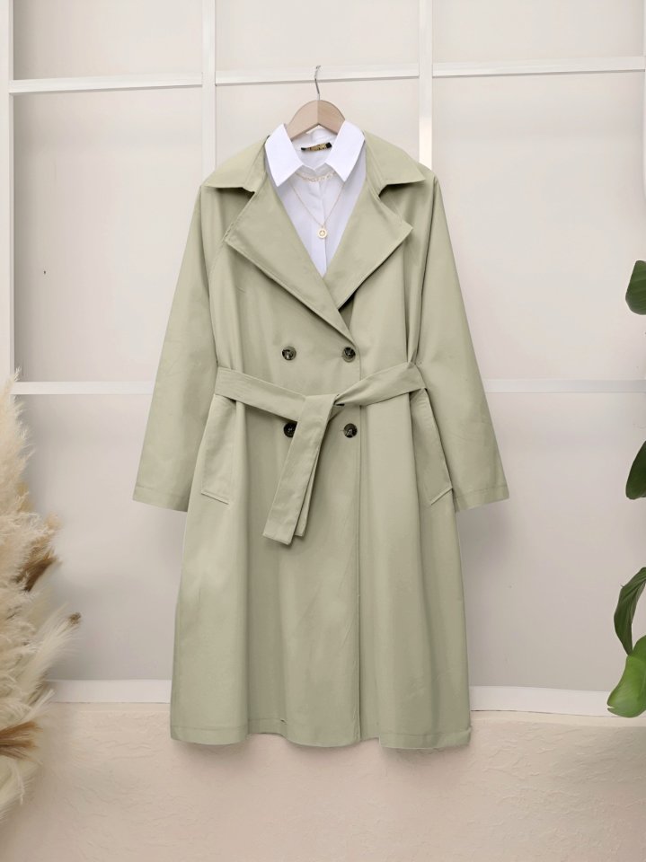 Bolero Detaylı Kemerli Araboy Trençkot -Taş