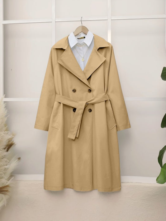 Bolero Detaylı Kemerli Araboy Trençkot -Vizon