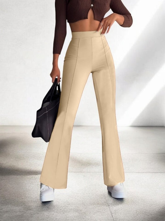 Beli Lastikli Likralı İspanyol Pantolon -Bej