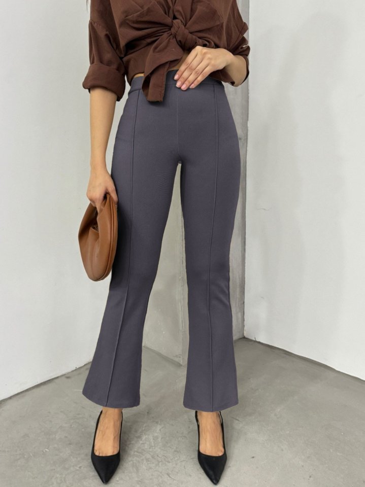 Beli Lastikli Likralı İspanyol Pantolon -Füme