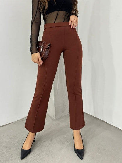 Beli Lastikli Likralı İspanyol Pantolon -Kahve