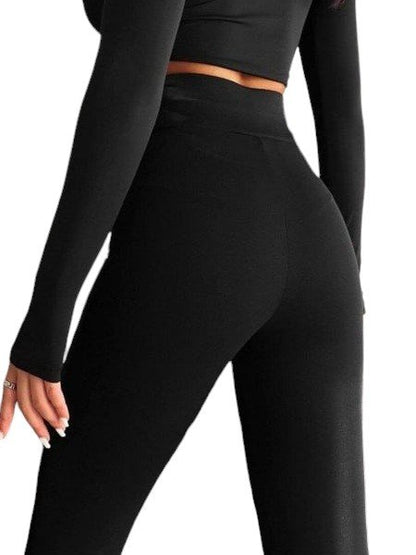 Beli Lastikli Likralı İspanyol Pantolon -Siyah