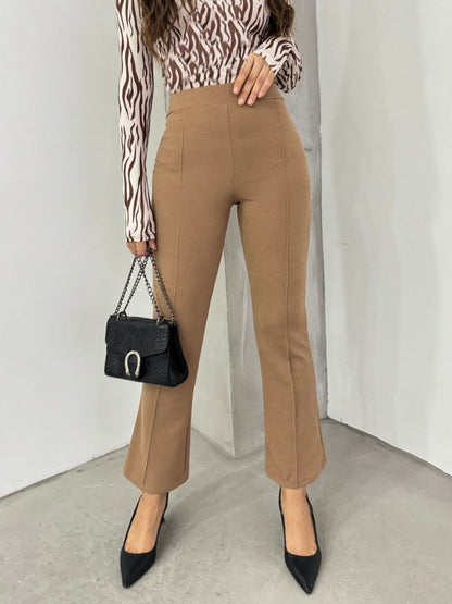 Beli Lastikli Likralı İspanyol Pantolon -Vizon