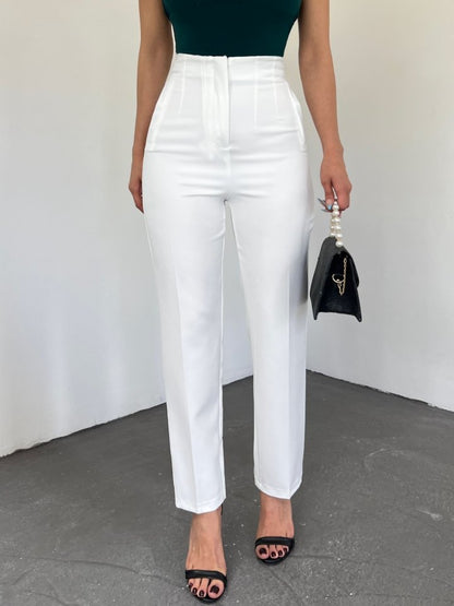 Zra Pileli Havuç Pantolon -Beyaz