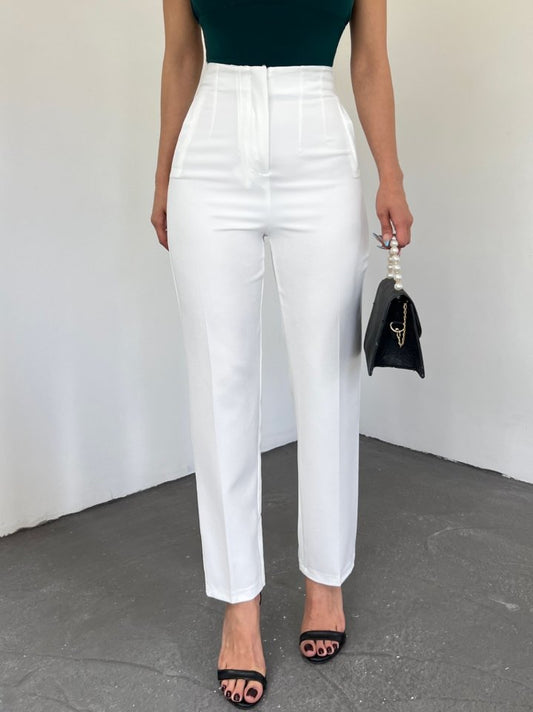 Zra Pileli Havuç Pantolon -Beyaz