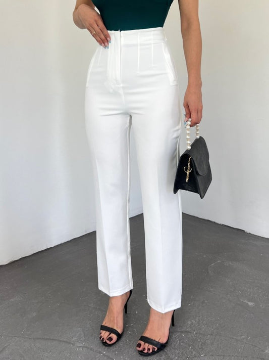 Zra Pileli Havuç Pantolon -Beyaz