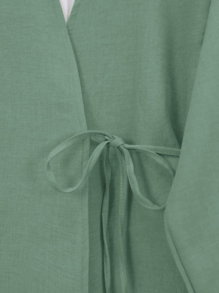 Önden Bağlamalı Pantolonlu Kimono Takım-Mint