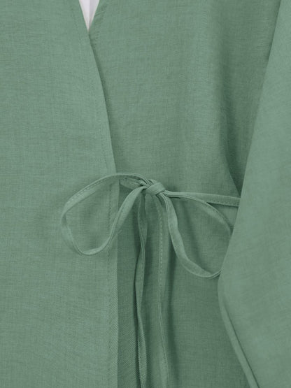 Önden Bağlamalı Pantolonlu Kimono Takım-Mint
