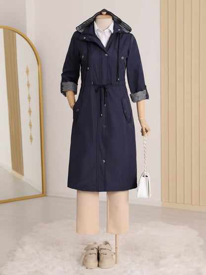 Astarı Çizgili Trençkot     -Laci