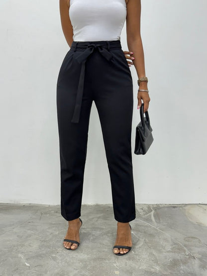 Kemerli Bilek Pantolon -Siyah