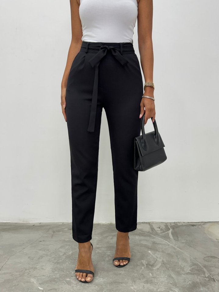 Kemerli Bilek Pantolon -Siyah